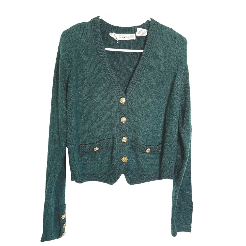 Vintage‎ Chaus M Green Cardigan Cardigan Cropped Knit Dark Academia Preppy